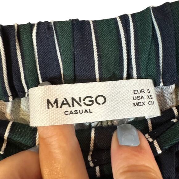 Mango Navy Blue & Green Striped Casual Lounge Relaxed Pants Women Sz XS - Picture 8 of 11